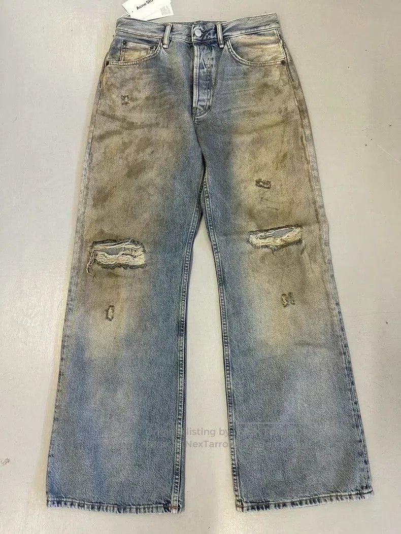Acne Studios Mud-Dyed Distressed Ripped Jeans