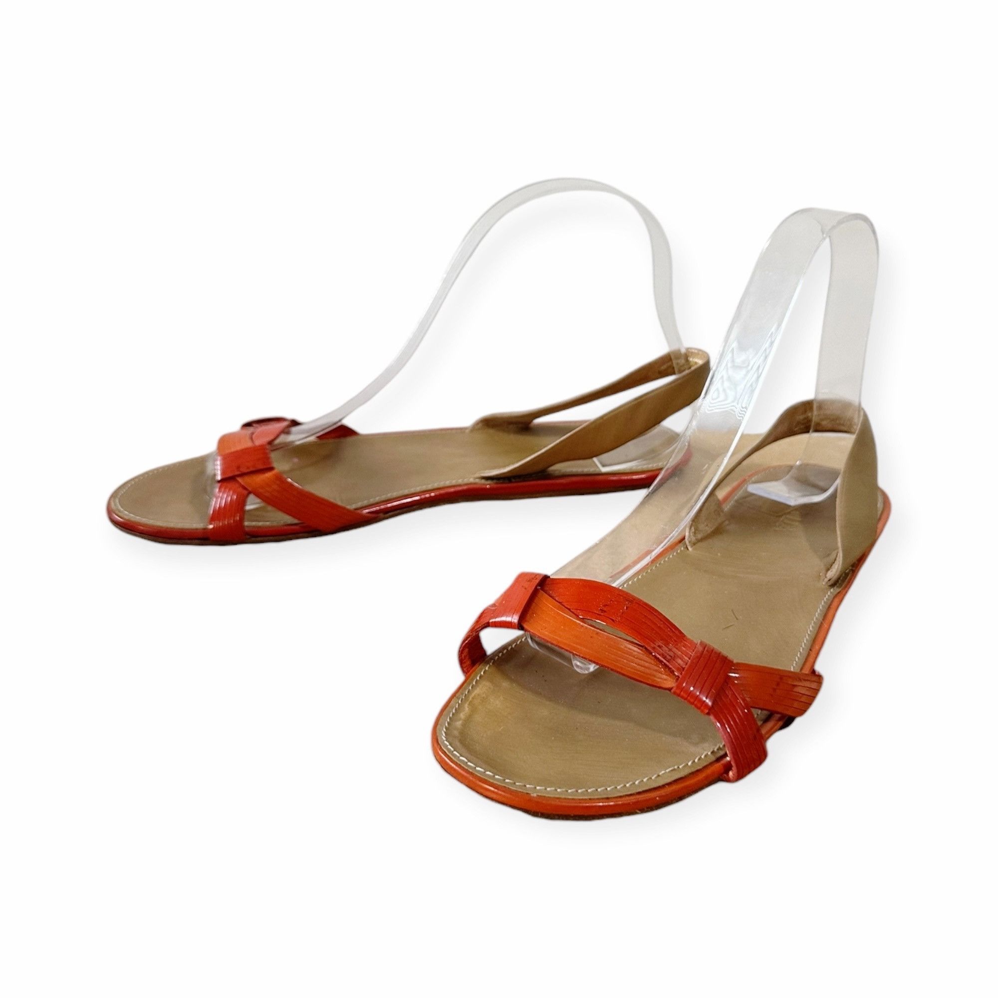 Prada Prada Flat Sling Back Sandal, Orange Patent, Size 38.5 EU Size US 8.5 / IT 38.5 - 1 Thumbnail