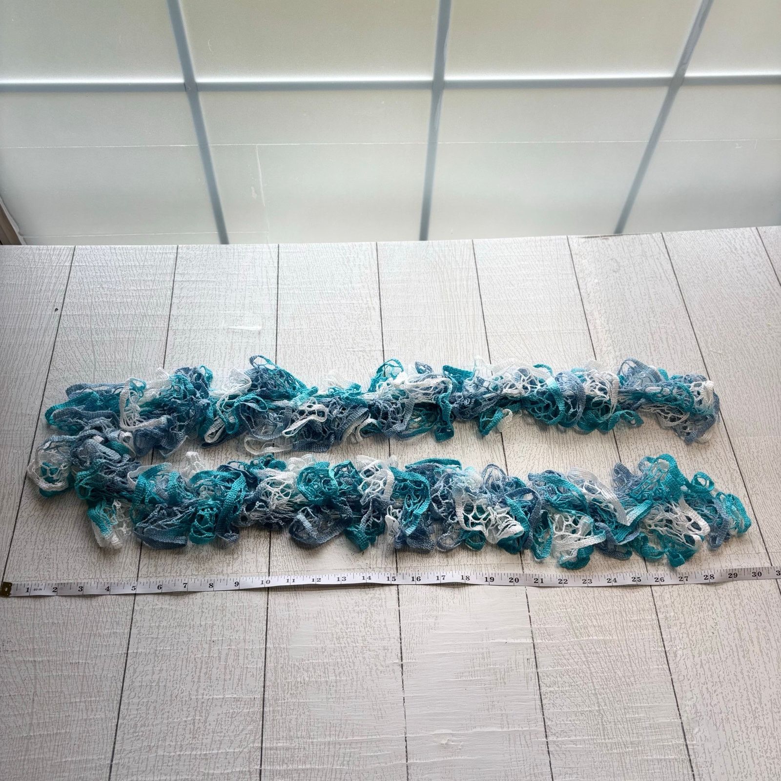 Handmade Handmade Ruffle Scarf In Shades Of Blue, Teal and White Size ONE SIZE - 3 Thumbnail