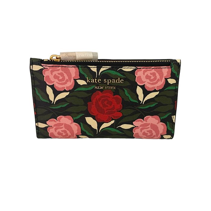 Kate Spade Morgan Rose Garden Print Wristlet Card Case In Black