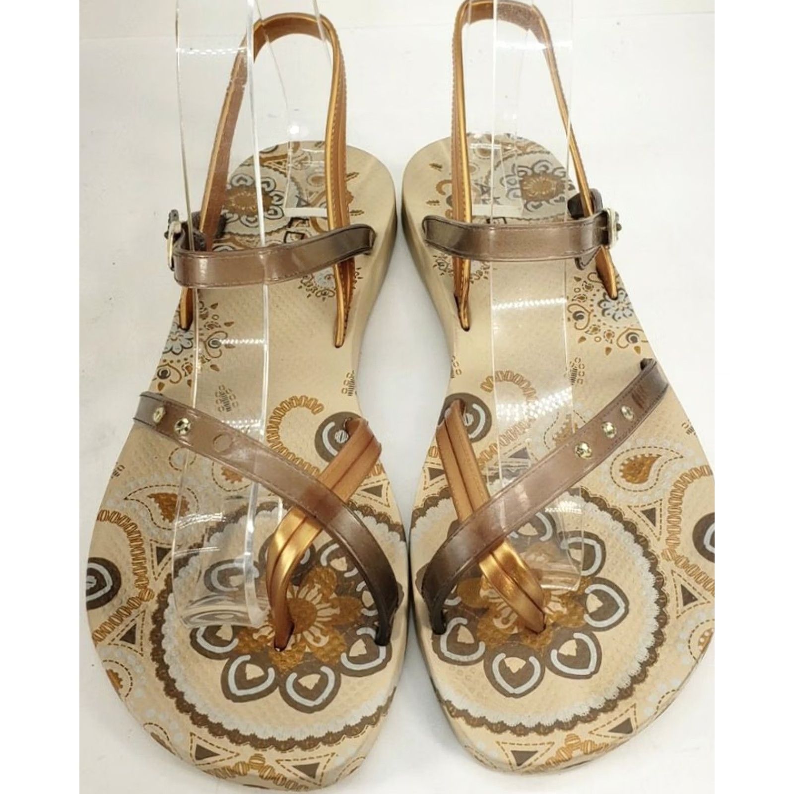 Aldo Aldo Sandals Women 8 Gladiator Flat Strappy Brown Rhinestones Buckle Slip Resistant Cushioned Footbed Size US 8 / IT 38 - 5 Thumbnail