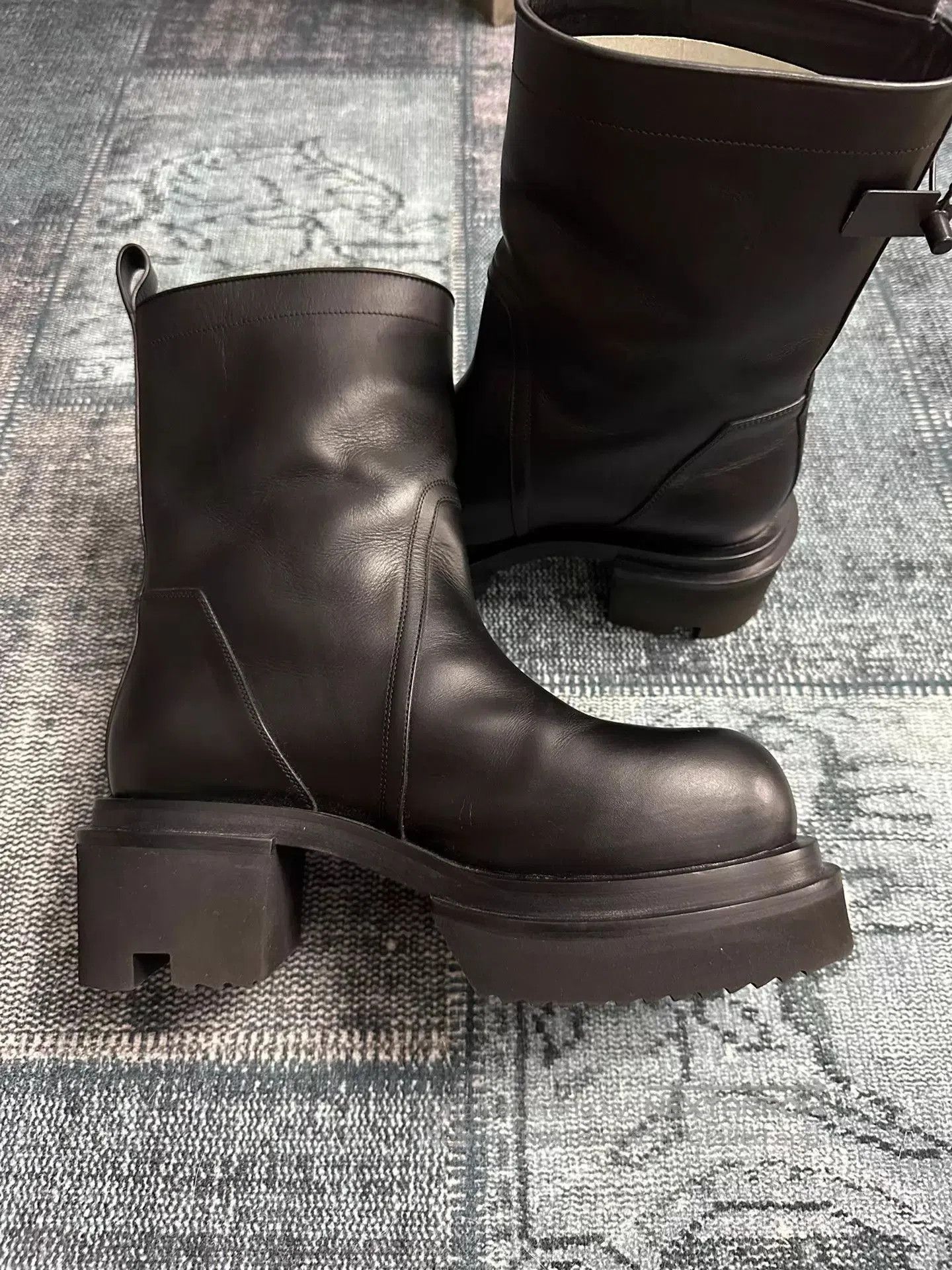 Rick Owens Black Leather Boots with Chunky Platform Sole Size 9. Size US 9 / EU 42 - 3 Thumbnail