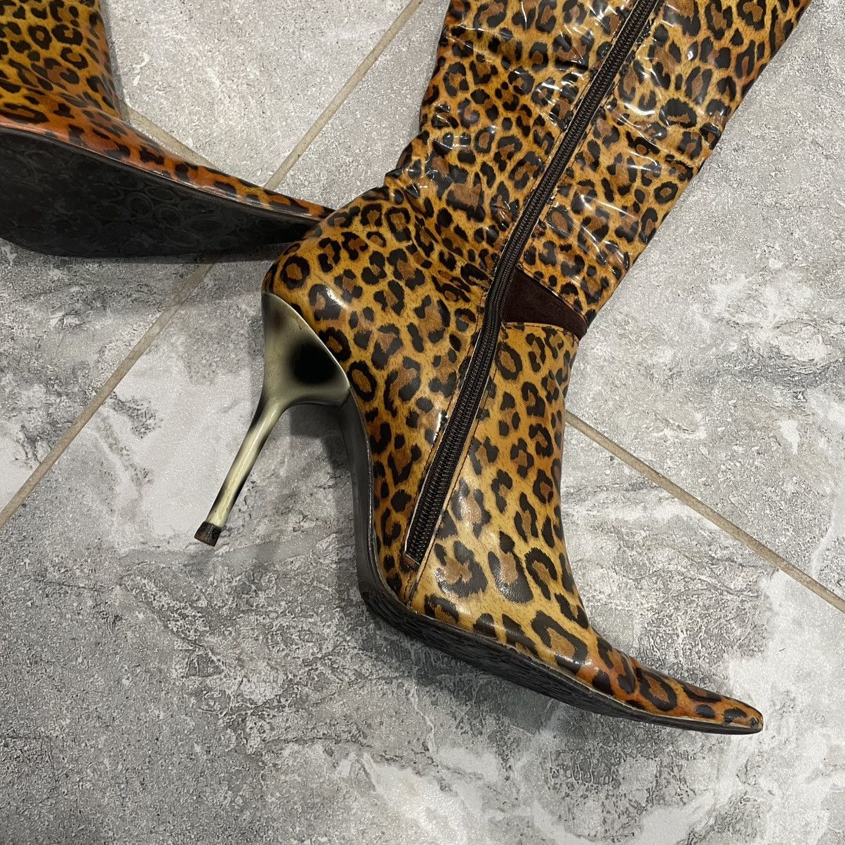 If Six Was Nine × Le Grande Bleu (L.G.B.) 90s vintage KIM Leopard Thigh High Boots heels shoes varnish Size US 8 / IT 38 - 2 Thumbnail