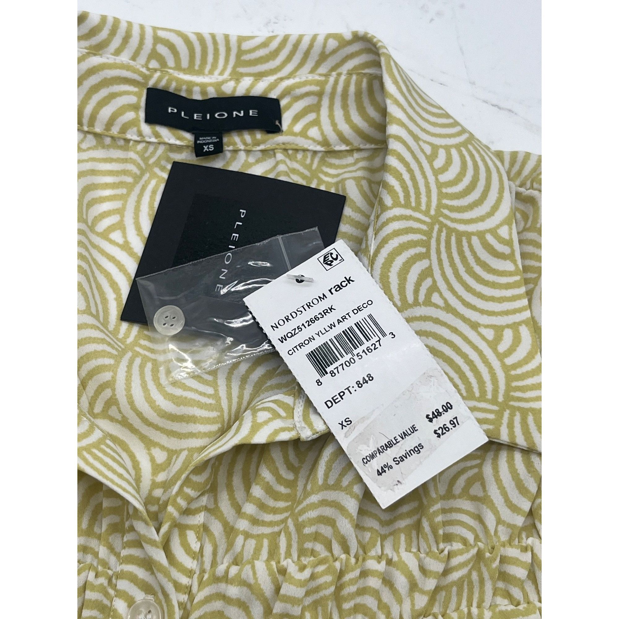 Other Pleione Ruched Sleeveless Button Up Shirt, Citron Yellow A Size XS / US 0-2 / IT 36-38 - 6 Thumbnail