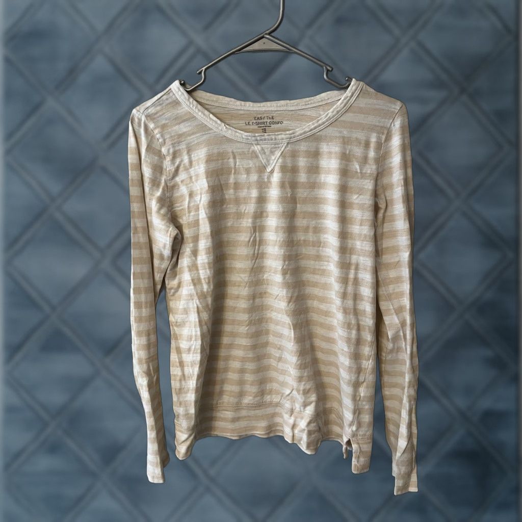 Gap Gap Shirt Women’s M Beige Stripe Knit Long Sleeve Crew Neck T-Shirt Casual Easy Care Basic Modern Classic Size M / US 6-8 / IT 42-44 - 1 Thumbnail