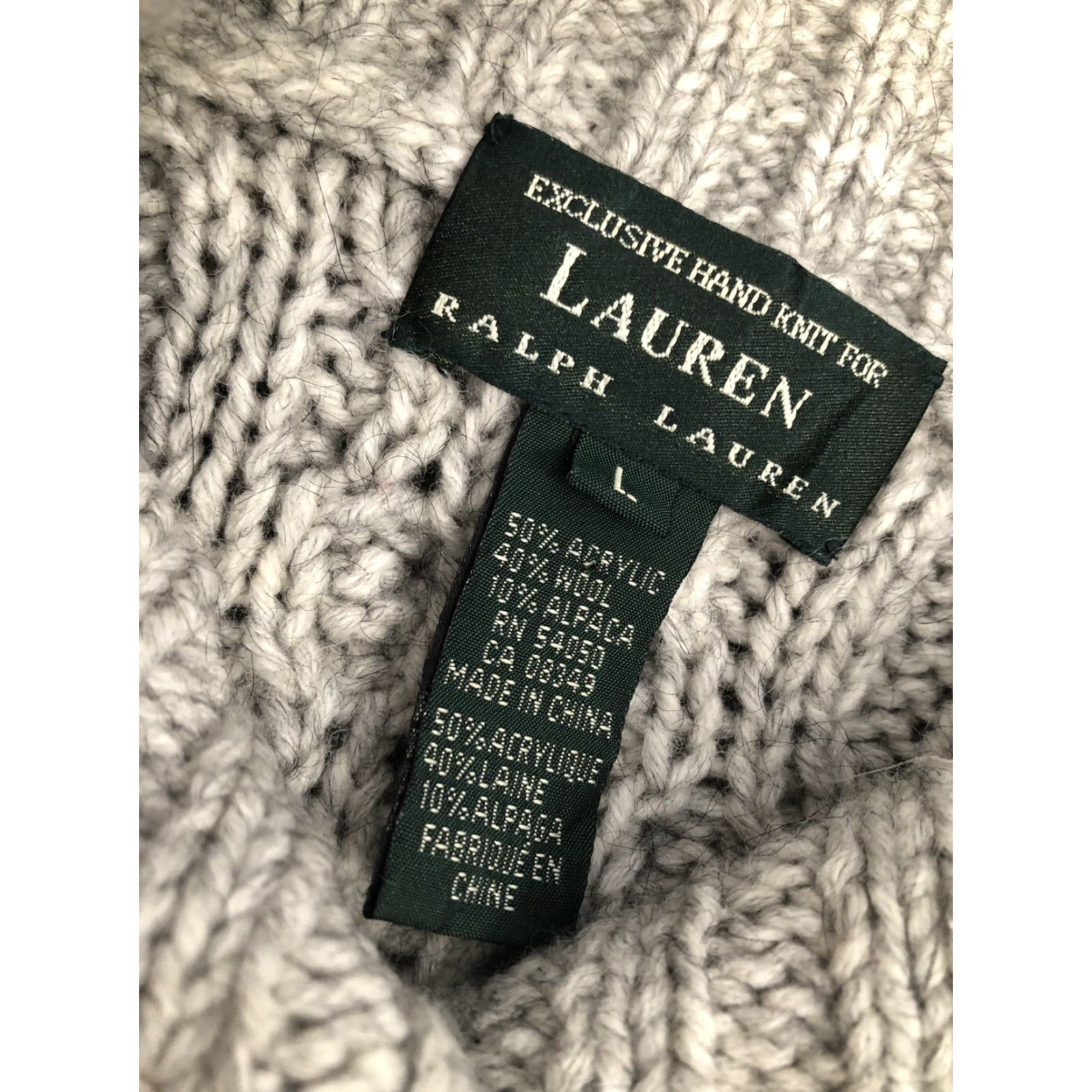 Ralph Lauren LAUREN / RALPH LAUREN Hand Cable Knit ALPACA Fisherman Blend Lg. Shawl Sweater Shirt Pullover Gray Mens Size L Size US L / EU 52-54 / 3 - 6 Thumbnail