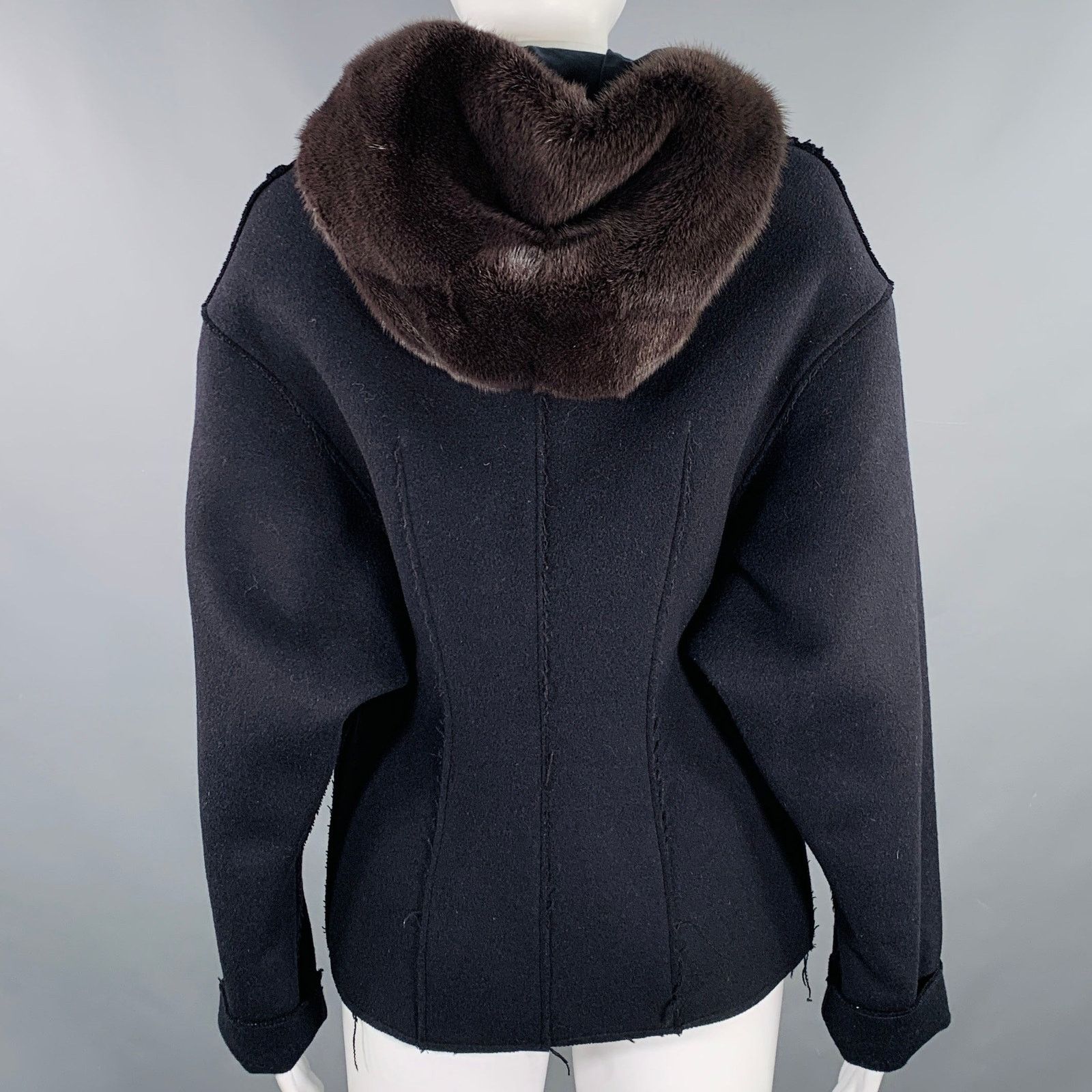 Marni MARNI Size 4 Black Wool Blend Raw Edge Hooded Jacket Size S / US 4 / IT 40 - 4 Thumbnail
