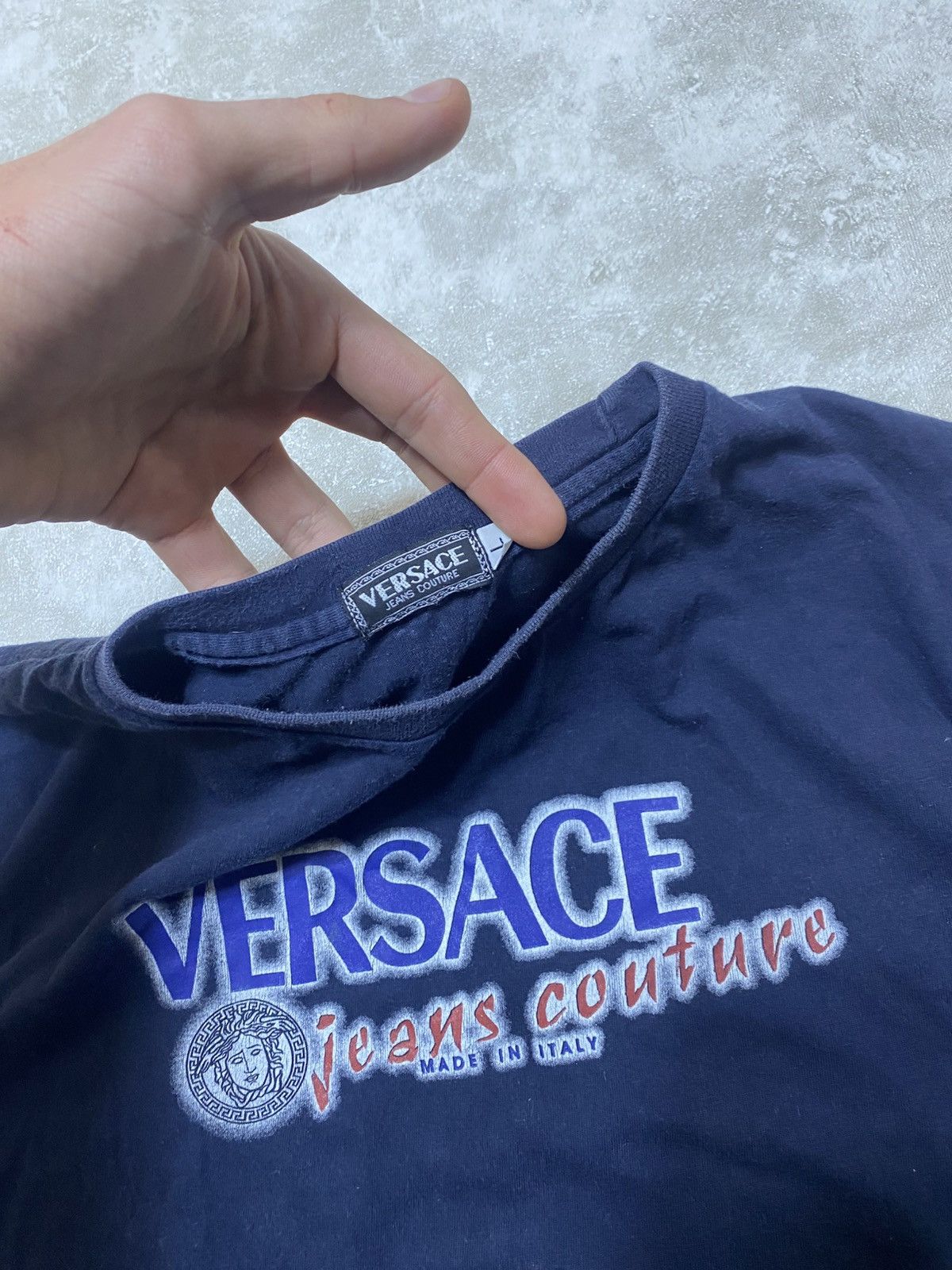 Versace Vintage Y2K Versace Jeans Couture Big Logo T-Shirt Navy Blue Size US L / EU 52-54 / 3 - 5 Thumbnail