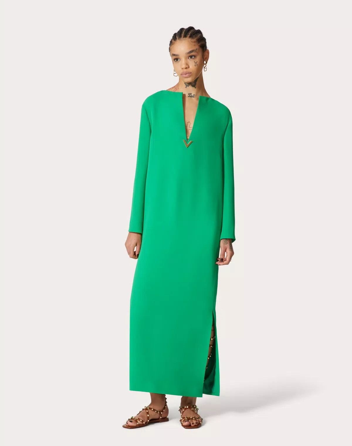 Valentino o1s1wg110625 Cady Couture Kaftan Dress in Green Size S / US 4 / IT 40 - 4 Thumbnail