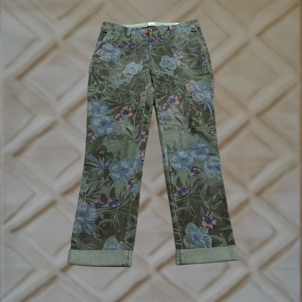Gap Gap Female Chino Floral Print Cropped Pants Womens 00 Green Cotton Mid Rise Slit? (adjusted) Size 24" / US 00 / IT 34 - 1 Thumbnail