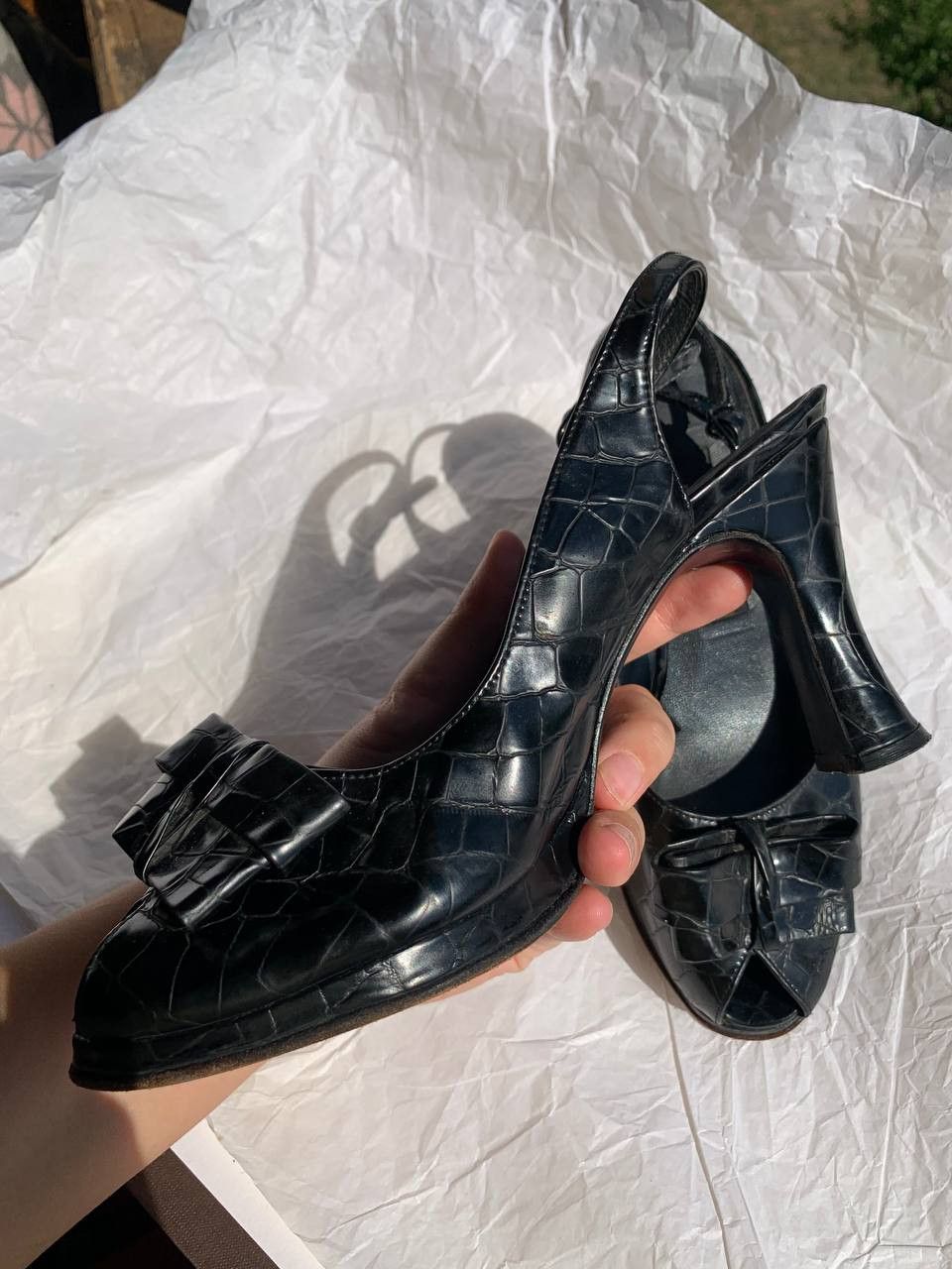 Stuart Weitzman × Vintage Stuart Weitzman vintage black leather slingback sandals Size US 7.5 / IT 37.5 - 4 Thumbnail