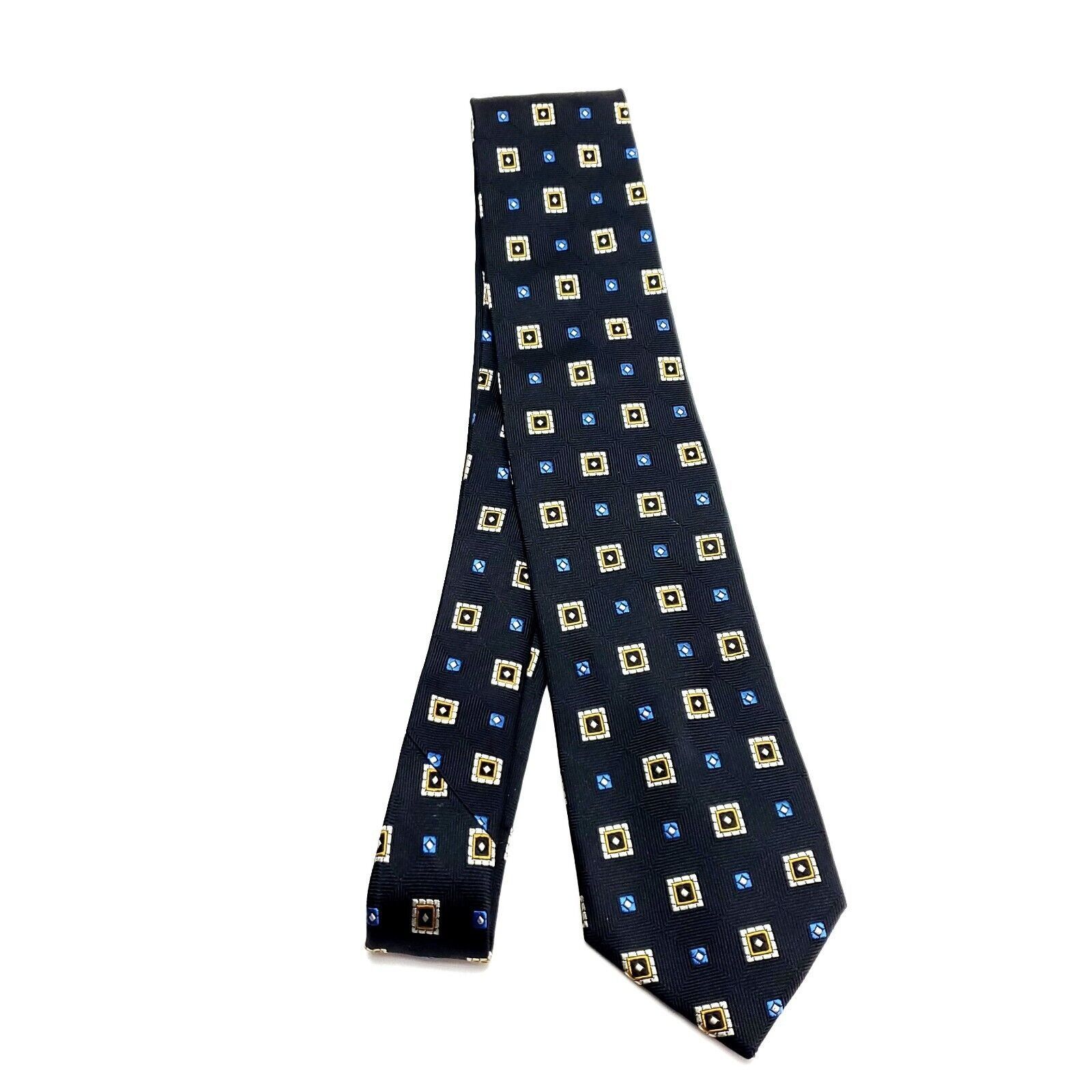 Jos. A. Bank Jos A Bank Dark Blue Silk Tie Woven Geometric Check Size ONE SIZE - 6 Thumbnail