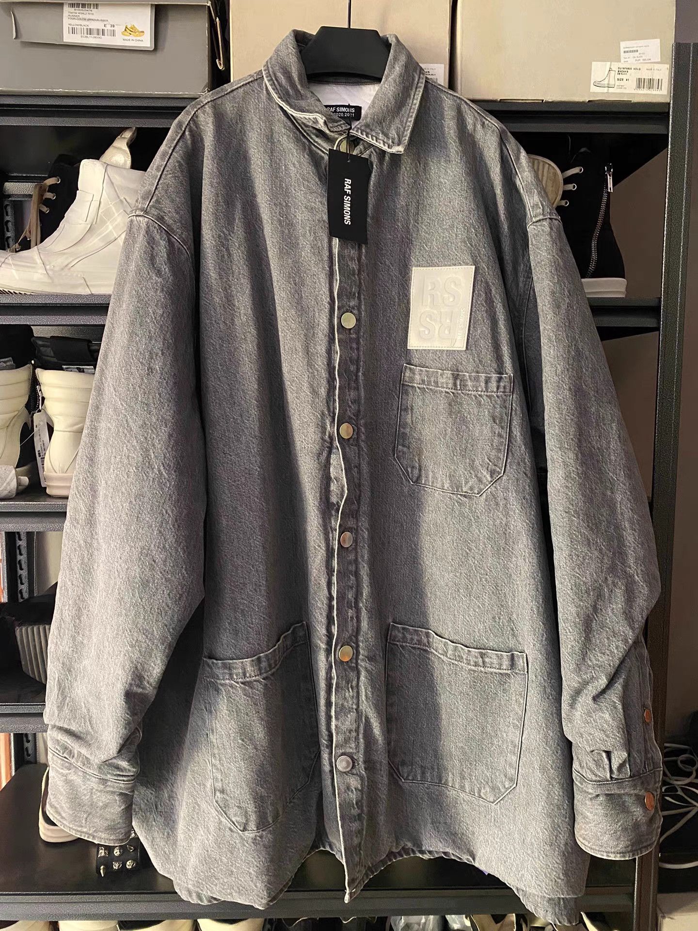 Raf Simons Raf Simons 21AW Washed Gray Leather Tag Shirt Size US M / EU 48-50 / 2 - 1 Thumbnail