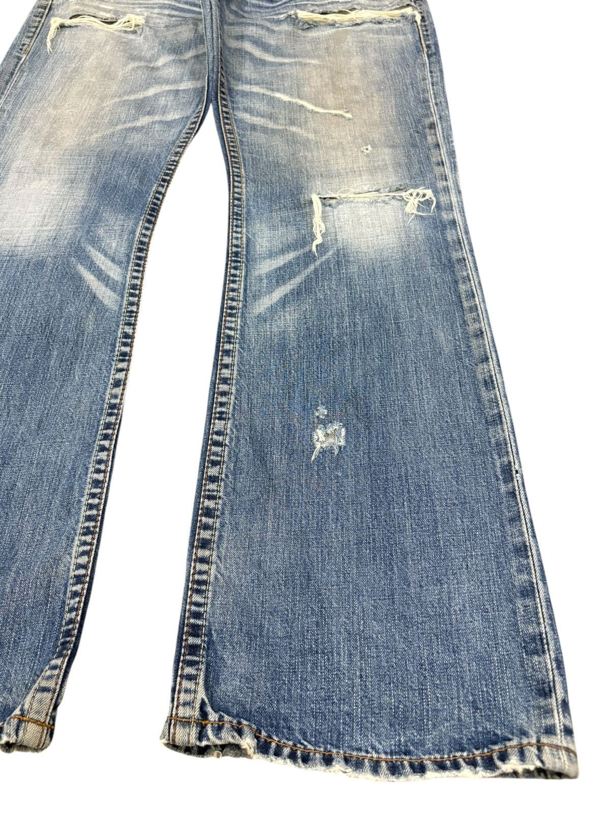 Vintage 90s Levis 507 Blue Wash Distressed Flare Jeans
