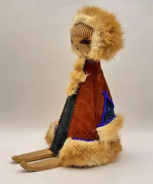 Vintage Vintage Wooden Natural Fur Hand Made Figurine Eskimo Girl Size ONE SIZE - 8 Thumbnail