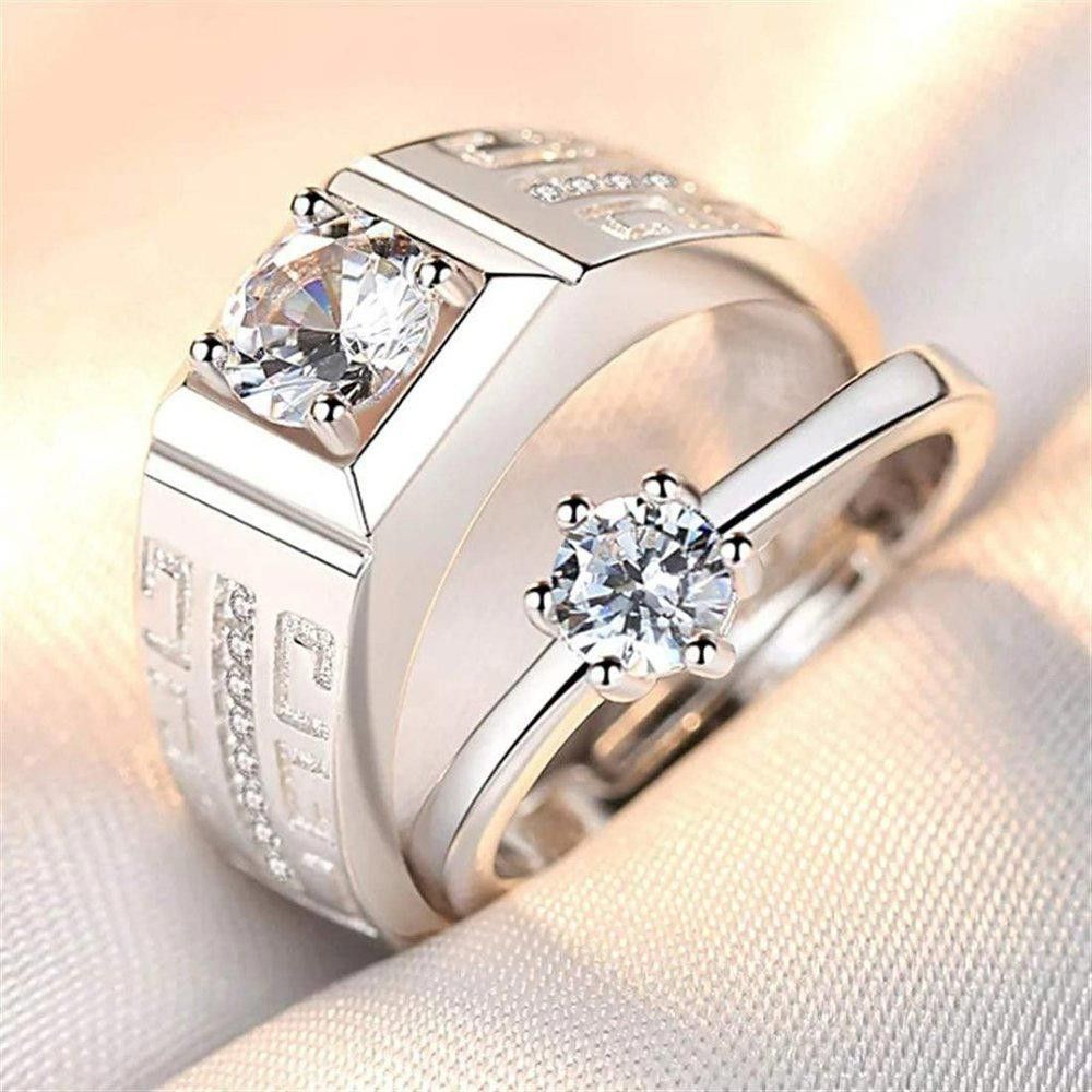 Designer 2pcs Sterling Silver Elegant Open Matching Couple Rings Size ONE SIZE - 1 Thumbnail