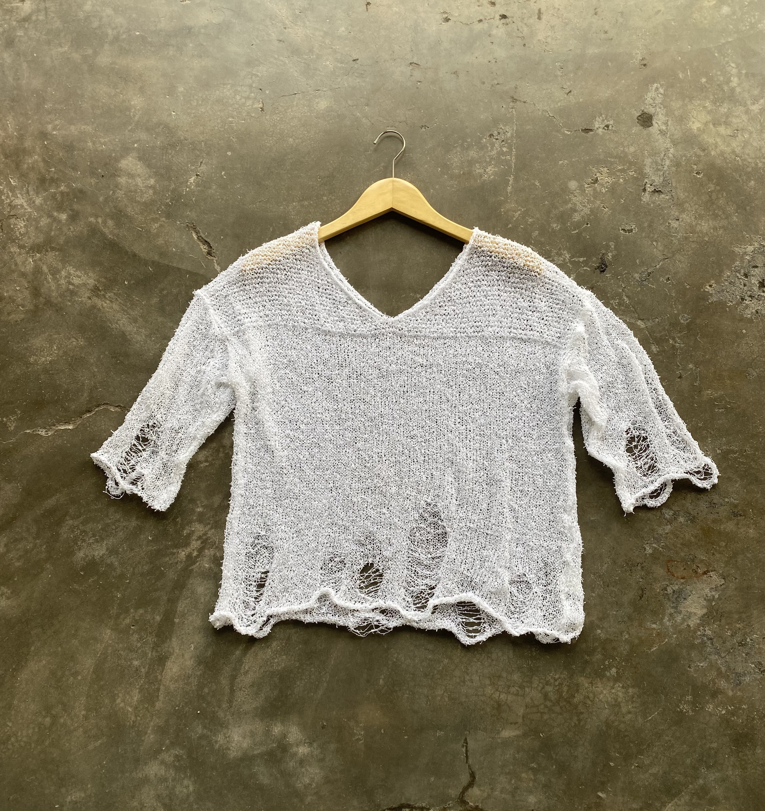 image of 20471120 x Hysteric Glamour Yull Fishnet Distressed Knit Grunge Number Nine Style in White (Size Me