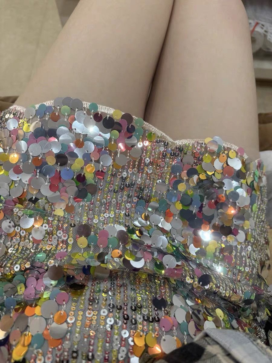 Multicolored sequin dress with irregular-sized sequins