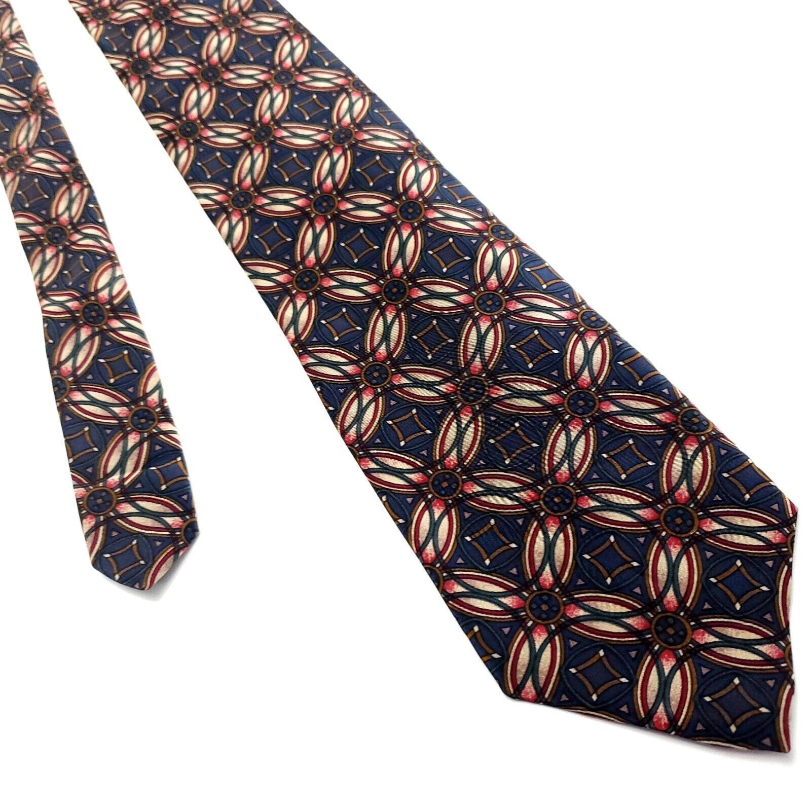 Designer Hunting Horn Blue Red Silk Tie Woven Short Geometric Size ONE SIZE - 1 Thumbnail