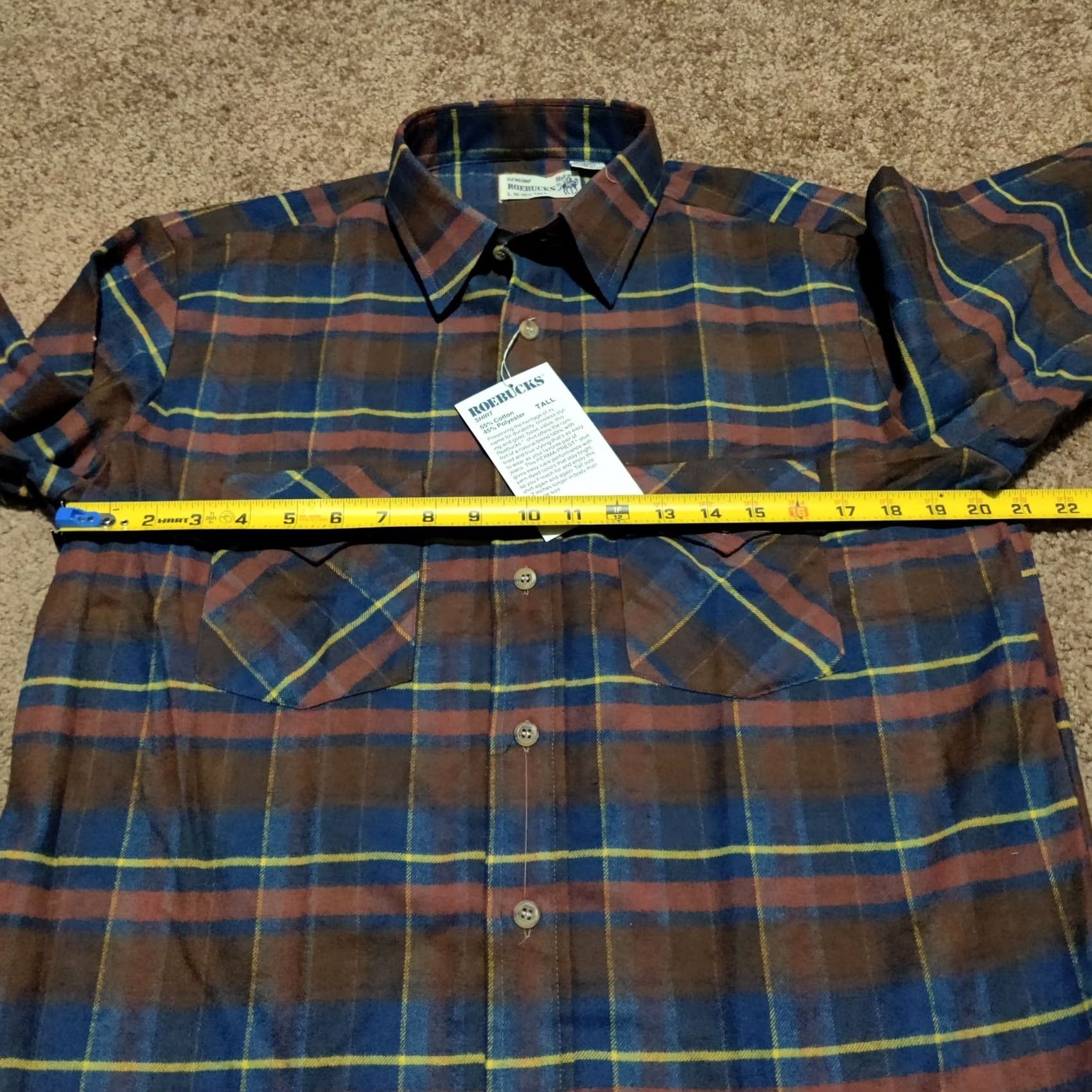 Vintage Roebuck & Co. Shirt Mens L Tall Flannel Button-Up Heavy Plaid New Old Stock, Men's — image 6 of 6