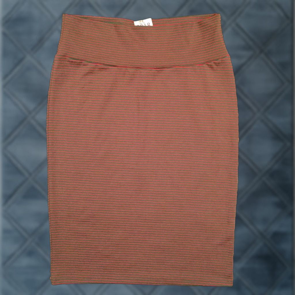 Vintage LuLaRoe Skirt Women L Knee Length Striped Red Gray Unlined Pull On Cassie Size 36" / US 14 / IT 50 - 1 Thumbnail