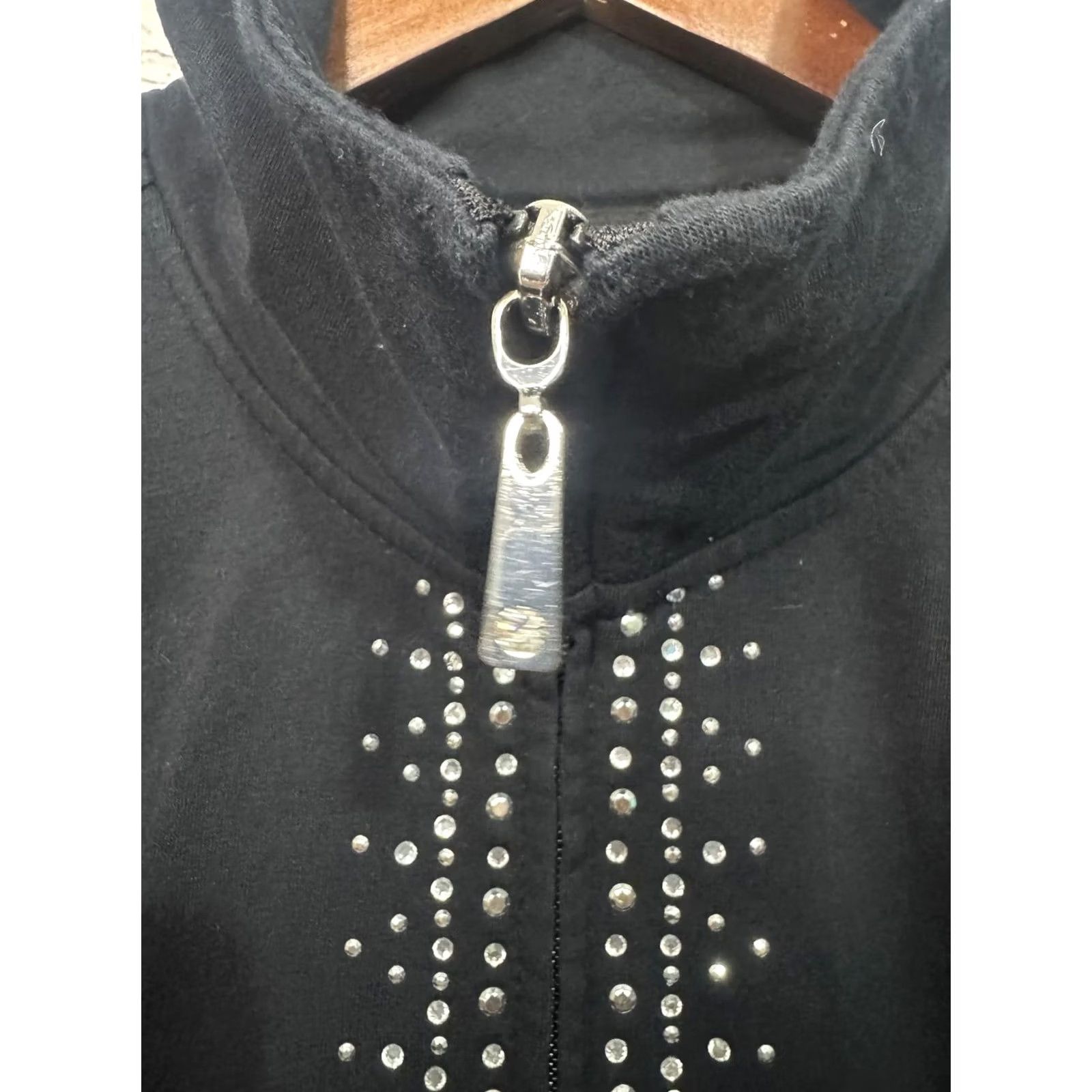 JM Collection JM Collection Black Zip-Up Jacket Petite Regular M Women's Long Sleeve Studded Detail Size M / US 6-8 / IT 42-44 - 2 Thumbnail