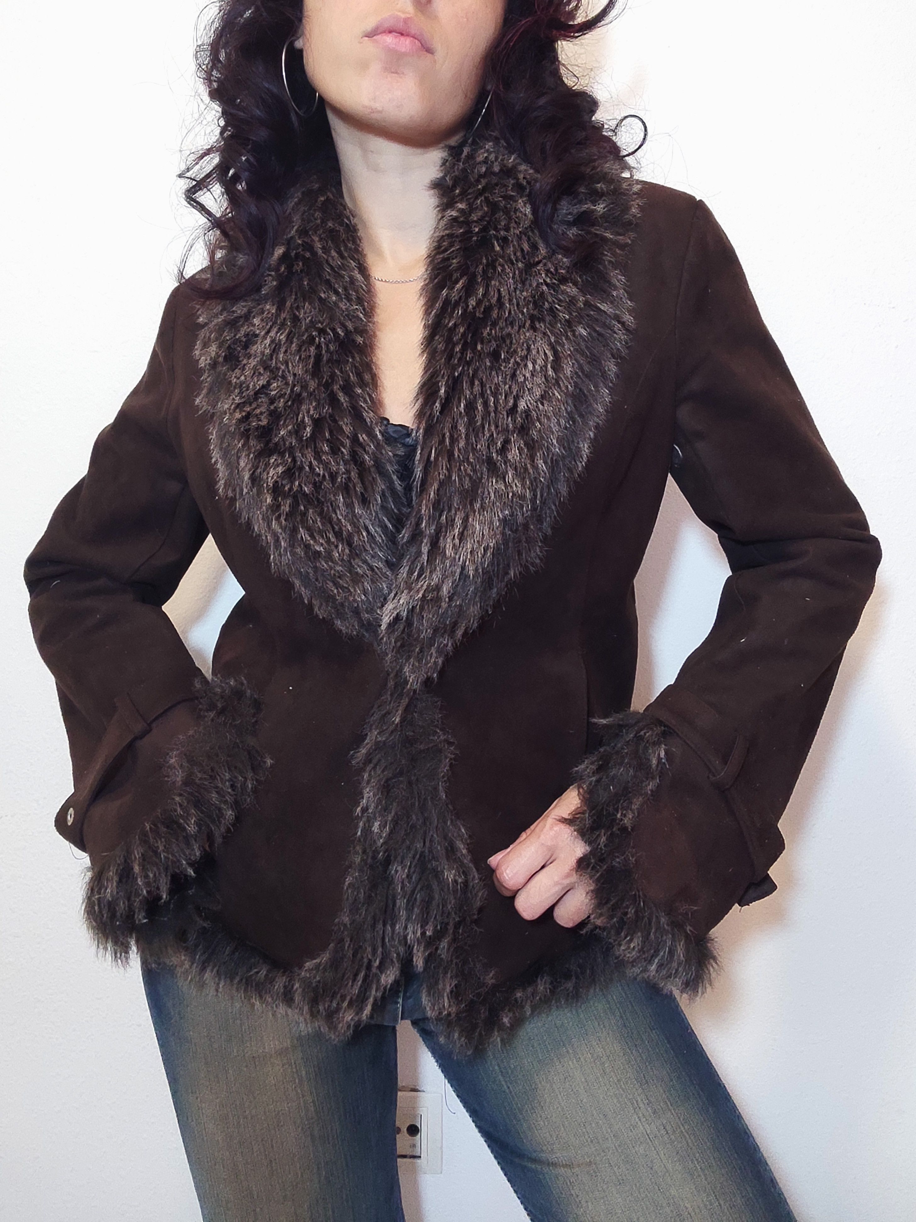 Vintage Vintage Y2k Brown Penny Lane Jacket with Faux Fur trim Size XL / US 12-14 / IT 48-50 - 2 Thumbnail