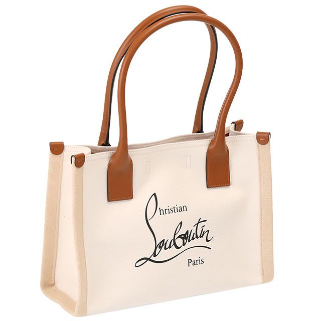 image of Christian Louboutin Nastroloubi Canvas Leather Tote Bag With Logo Natural in Black, Women's