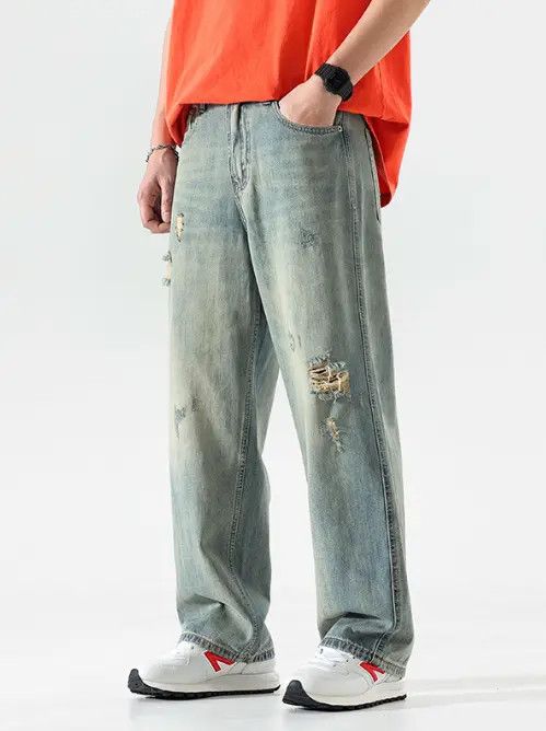 Japanese Brand Yoko Retro trend washed holes distressed high street jeans Size US 34 / EU 50 - 5 Thumbnail