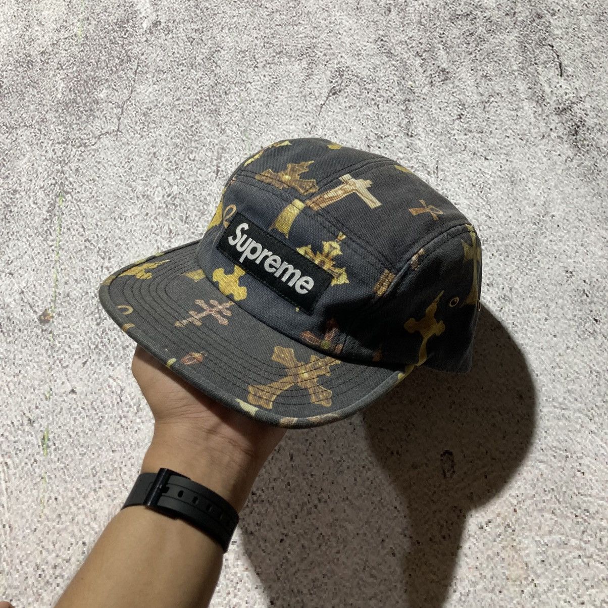 Supreme RARE🔥SS 13 Supreme Crosses Camp Cap Black Washed Size ONE SIZE - 4 Thumbnail