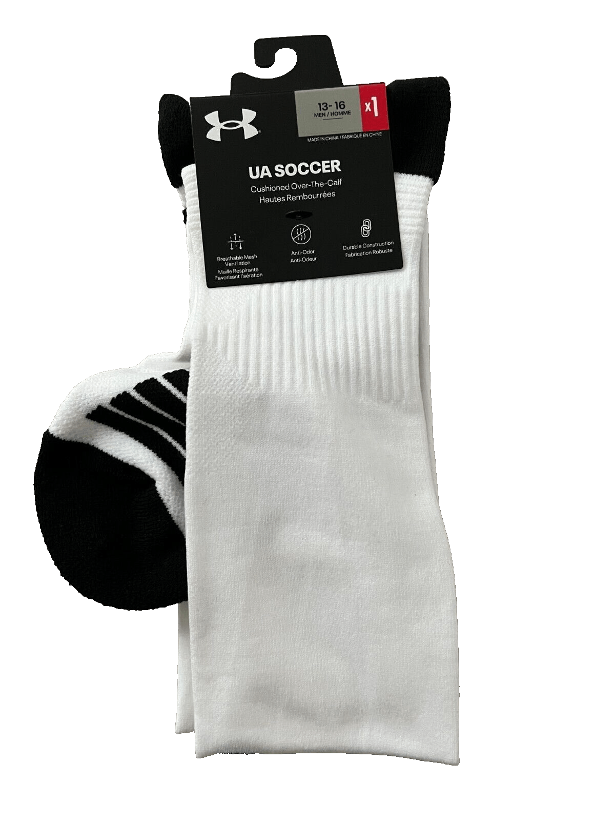 Under Armour Under Armour 1372759 UA Soccer Calf Socks White Sz 13-16 Size ONE SIZE - 2 Thumbnail