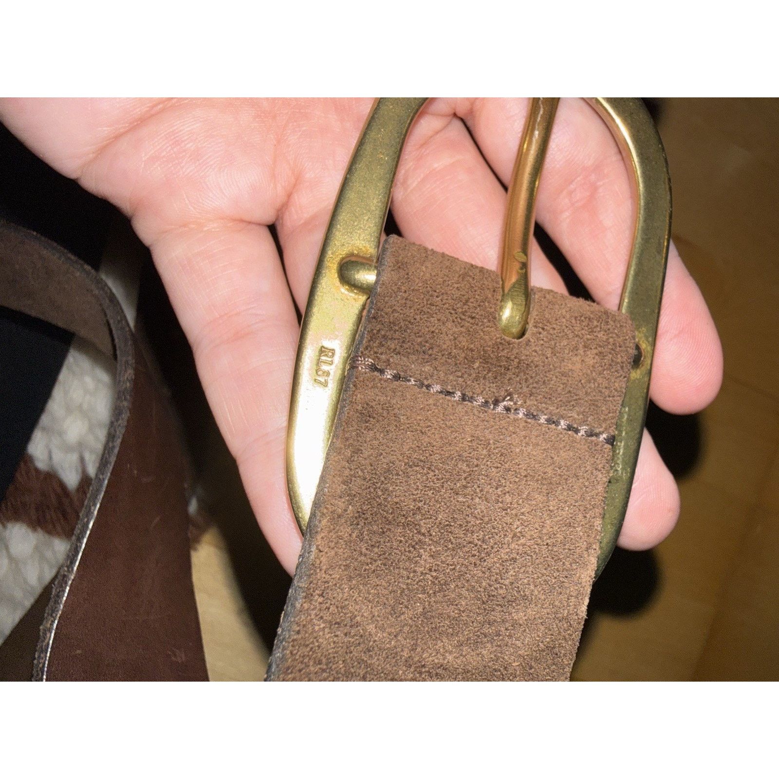 Ralph Lauren Ralph Lauren England Brown Suede Leather Brass Buckle Belt M Size ONE SIZE - 2 Thumbnail