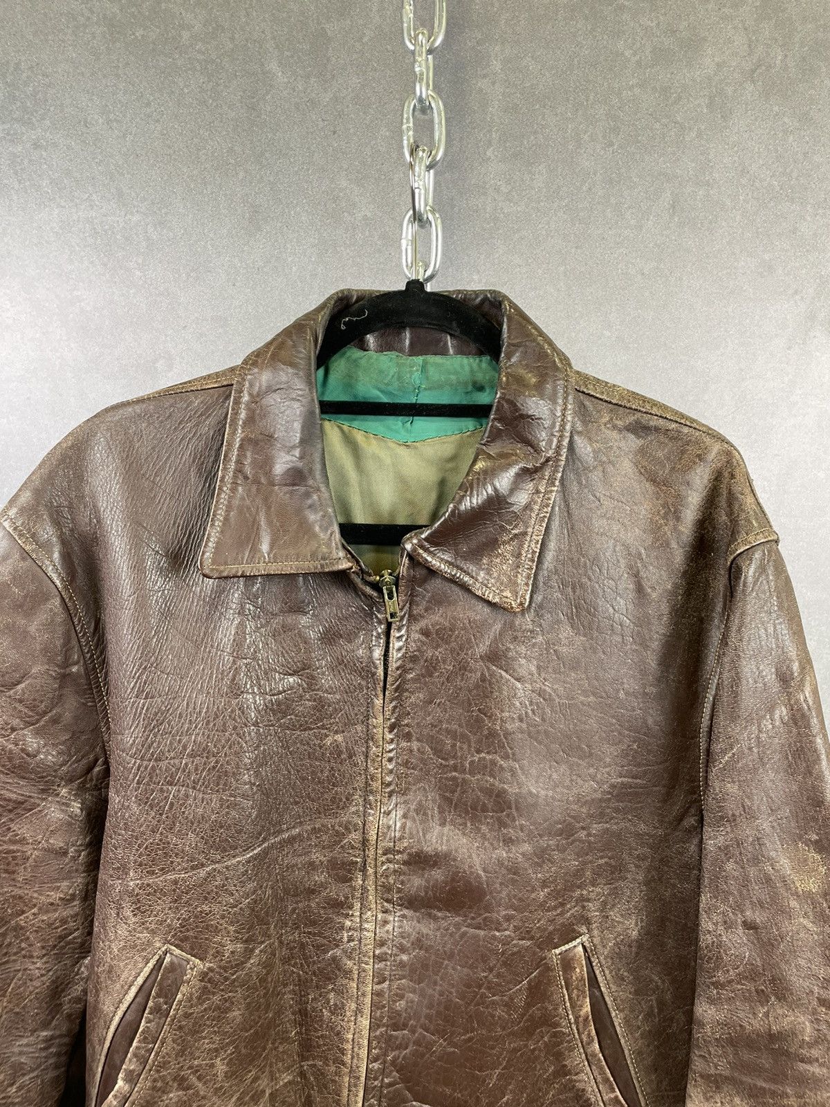 40s 50s Distressed Brown Leather Bomber Jacker