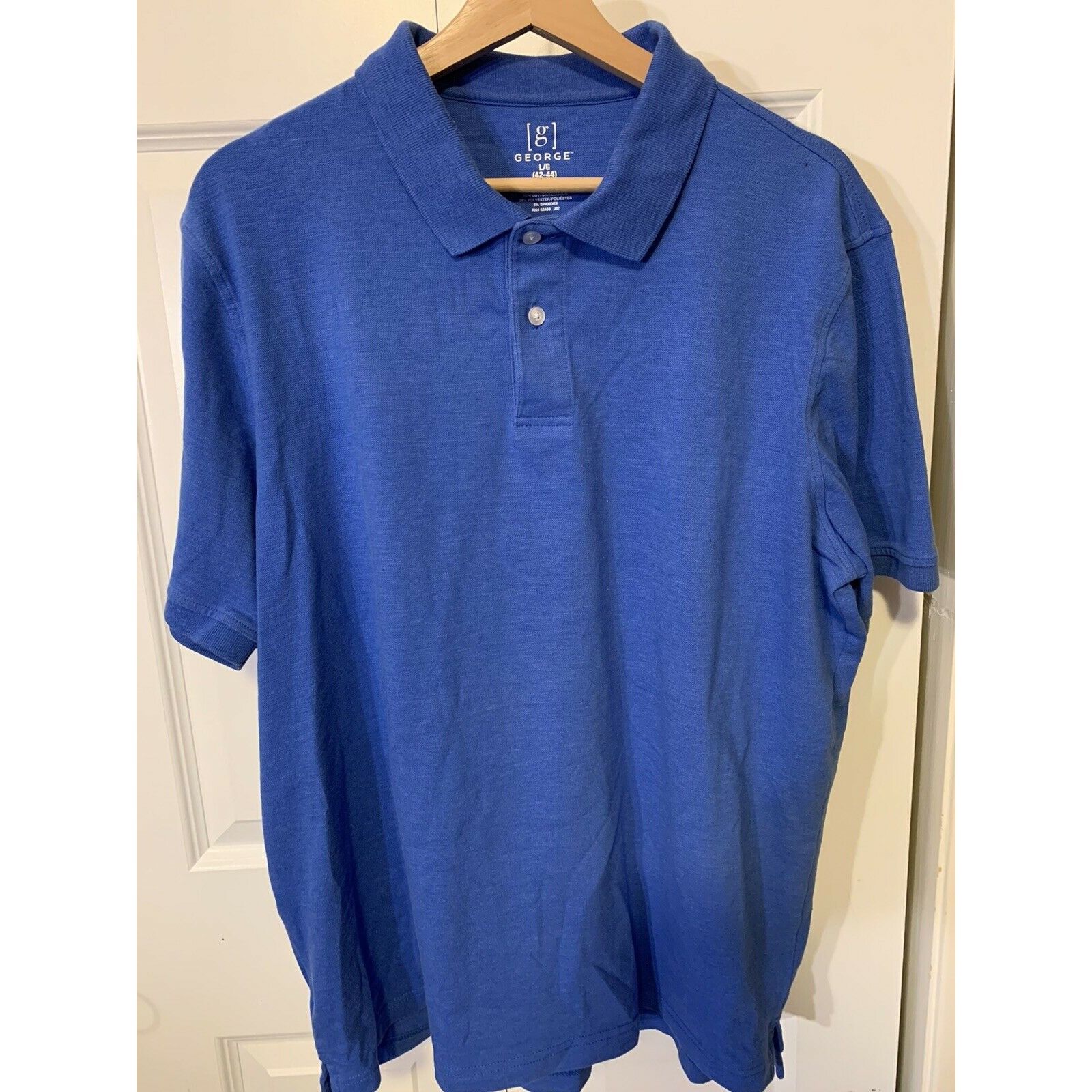 George George Men's Sz L 42-44 Short Sleeve Polo Blue Cotton Blend Size US L / EU 52-54 / 3 - 1 Thumbnail