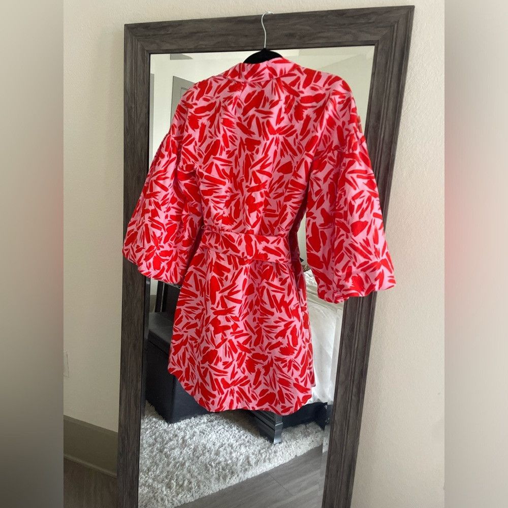 Veronica Beard Veronica Beard red and pink puff sleeve button dress Size XS / US 0-2 / IT 36-38 - 3 Thumbnail