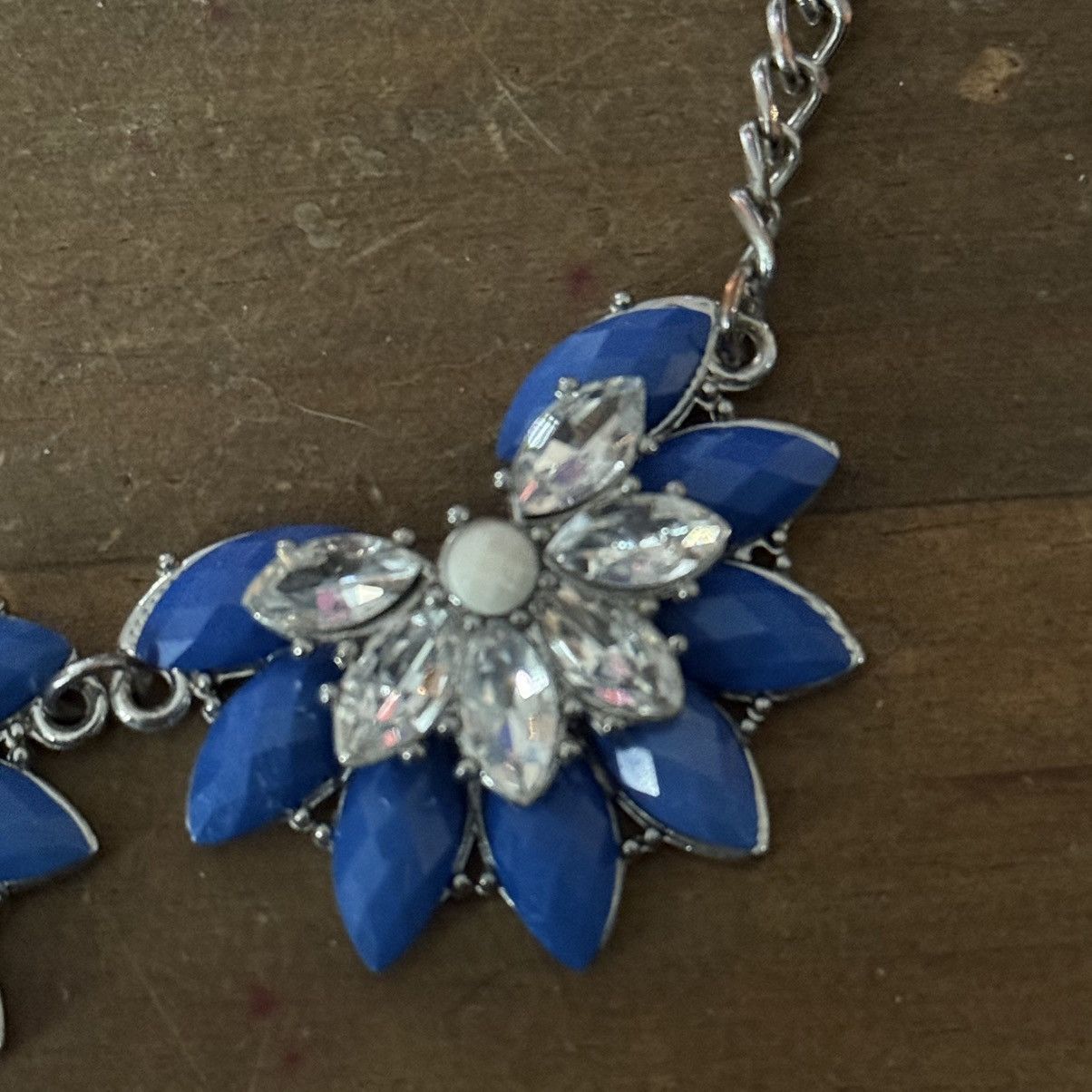 Other Silver tone blue and clear rhinestone statement necklace Size ONE SIZE - 5 Thumbnail