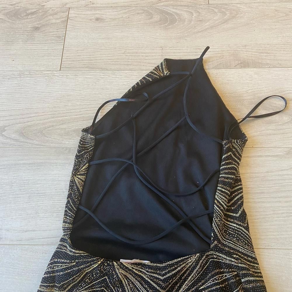 Designer Black and Gold Sparkle Bodycon Mini Dress Size M / US 6-8 / IT 42-44 - 4 Thumbnail