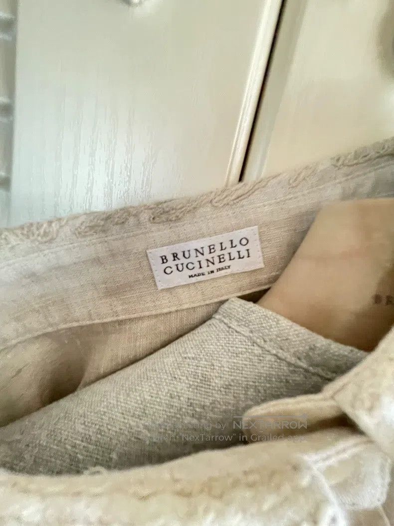 Brunello Cucinelli Brunello Cucinelli Loose linen shirt with sequin collar Size L / US 10 / IT 46 - 4 Thumbnail