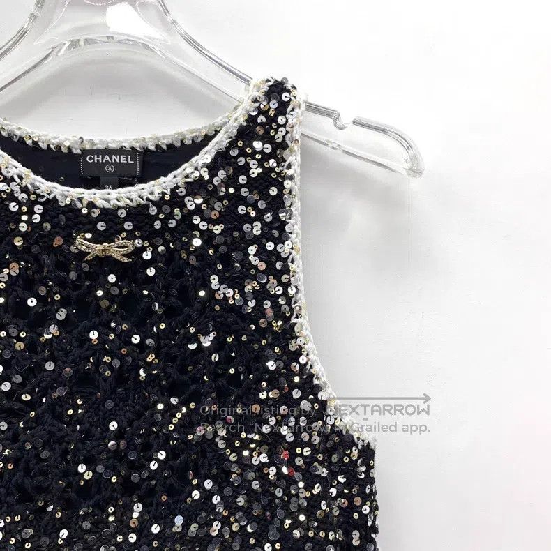 Chanel Chanel 23 black sequin diamond-encrusted cotton round-neck Size XS / US 0-2 / IT 36-38 - 3 Thumbnail