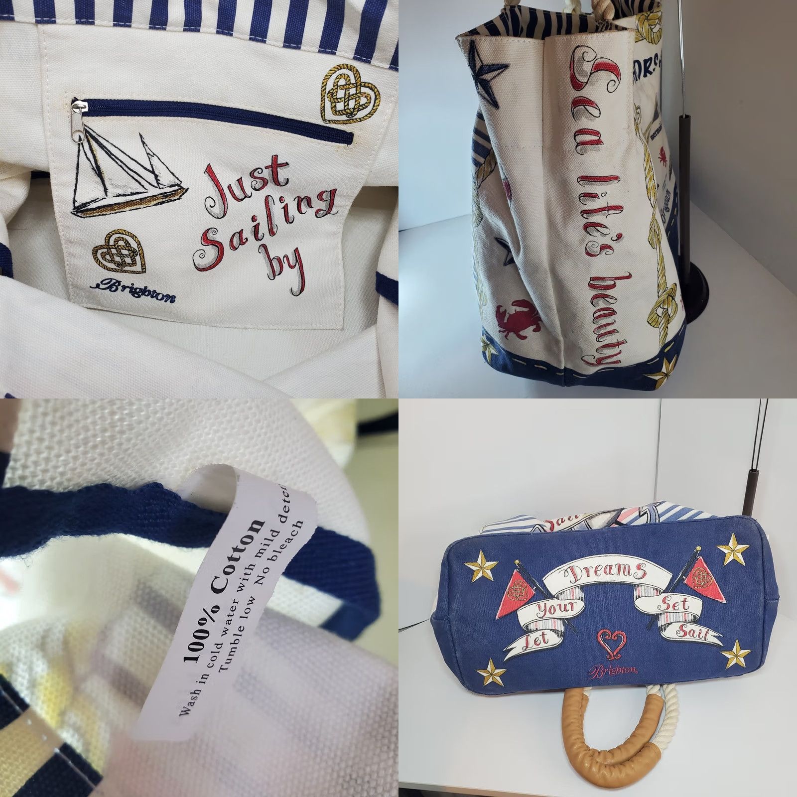 Brighton Brighton Sail Into Summer Canvas Tote Bag Nautical Stripe Beach Travel Multicolor Large Women Size ONE SIZE - 8 Thumbnail