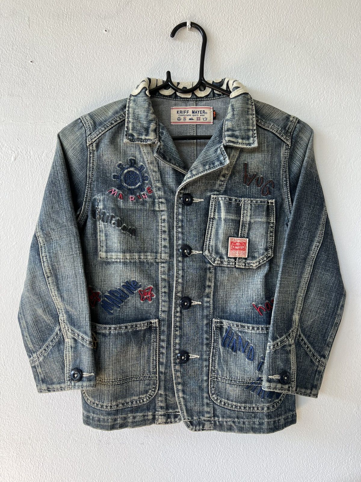Vintage For Kids Patchwork Distressed Kriff Mayer Denim Jacket Size US XXS / EU 40 - 1 Thumbnail