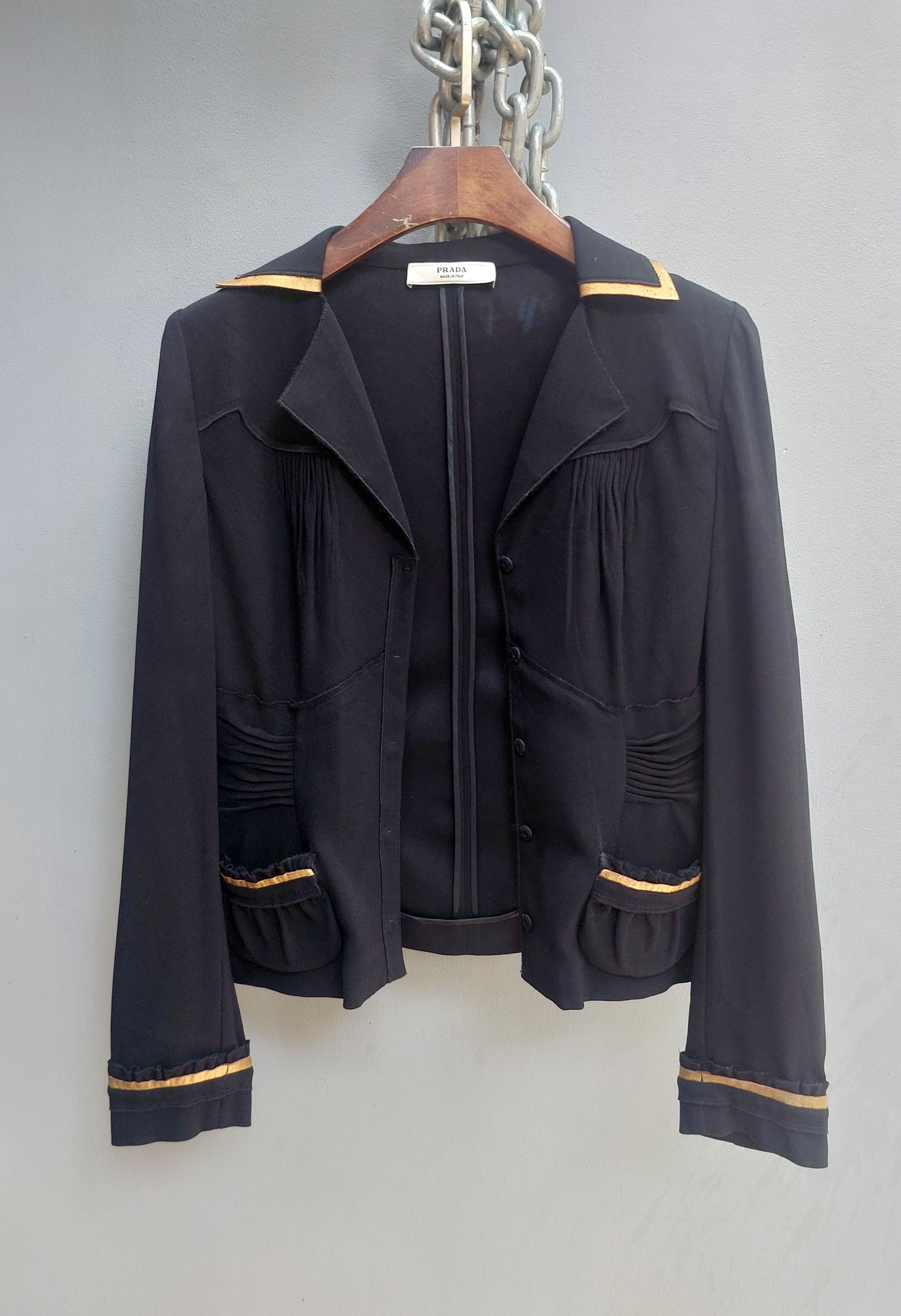 Prada Vintage x Prada Black Wool Jacket With Gold Trim Size S / US 4 / IT 40 - 11 Thumbnail