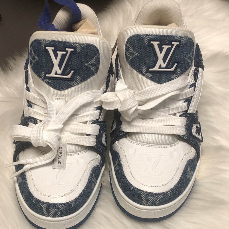 Louis Vuitton Louis Vuitton Blue and White Trainer Sneakers -2508 Size US 5.5 / EU 38 - 2 Thumbnail