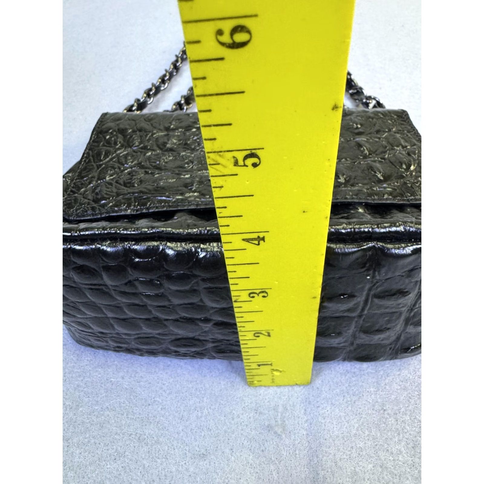 Vintage Scheilan Shoulder Bag Womens Mini Black Crocodile Leather Chain Strap Turn Lock Size ONE SIZE - 7 Thumbnail