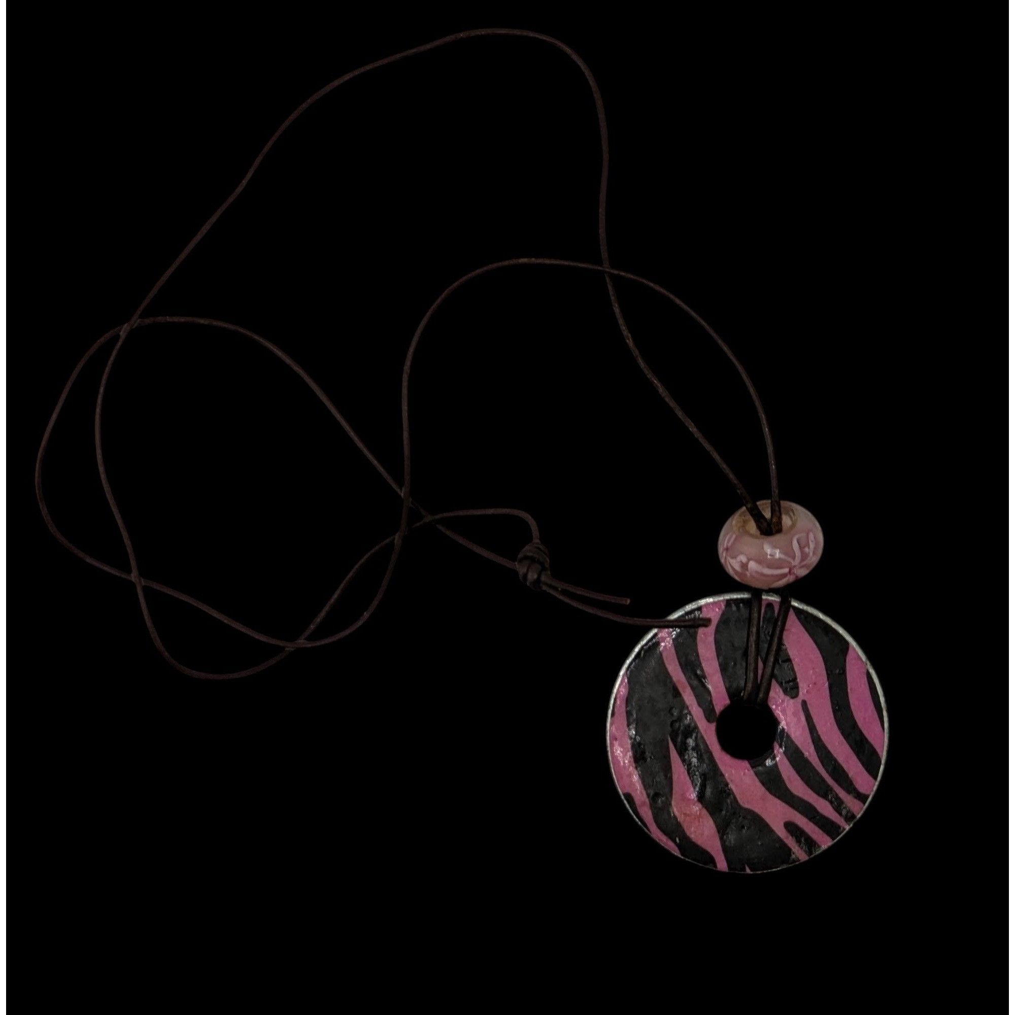 Handmade Pink & Black Zebra Pendant Necklace Handmade With Washer & G Size ONE SIZE - 3 Thumbnail