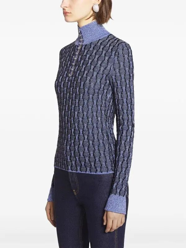 Lanvin o1y0326 Turtleneck Sweater in Light Blue/Black Size XS / US 0-2 / IT 36-38 - 1 Thumbnail