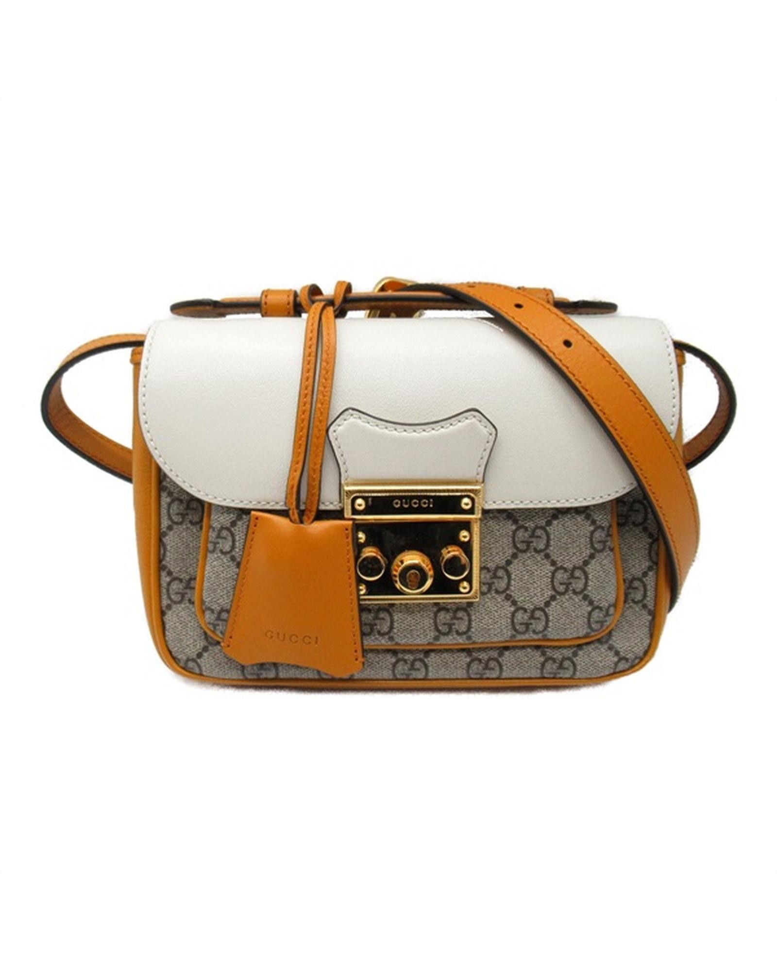 image of Gucci Gg Supreme Front Pocket Padlock Bag In Brown, Women's