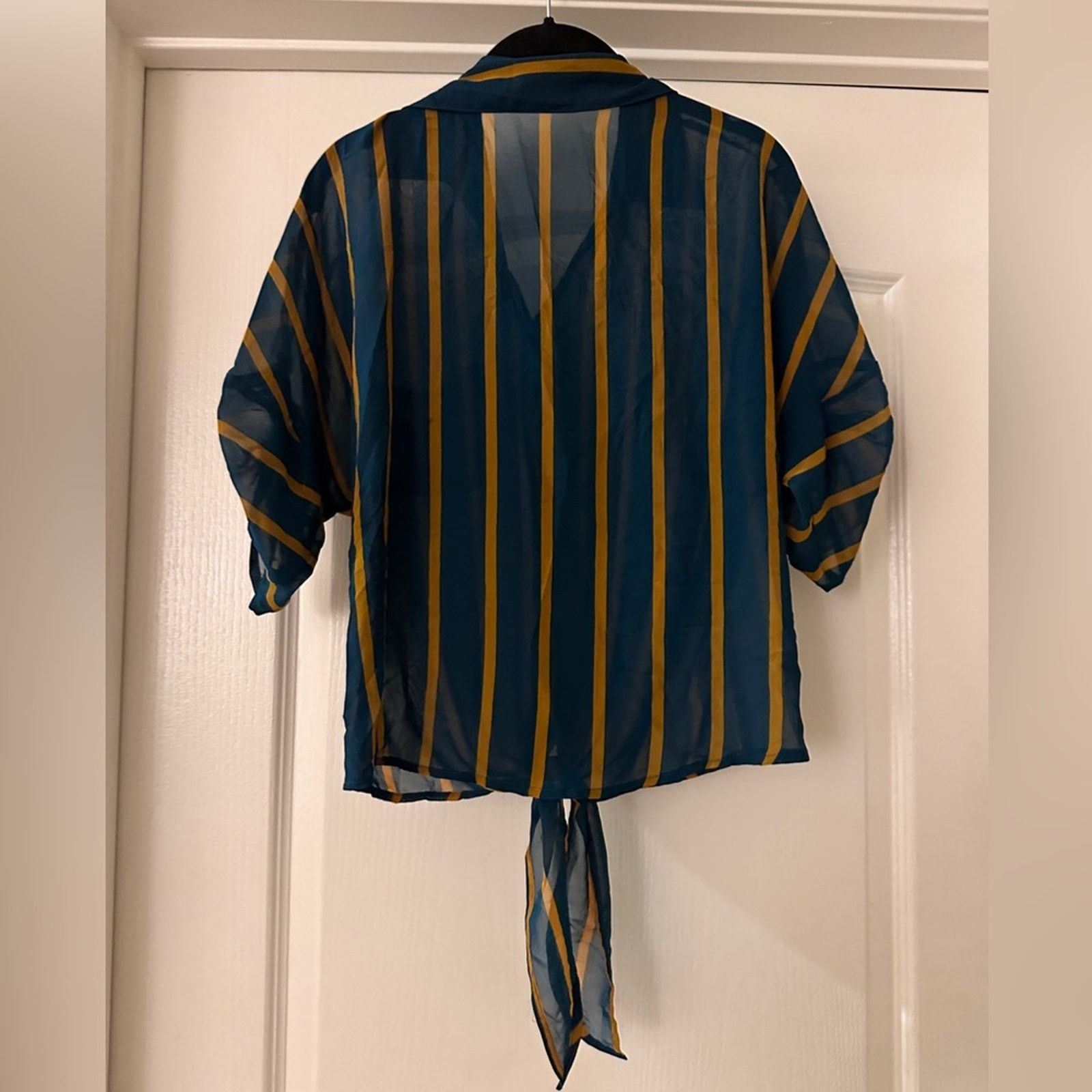 Other Mine blue and yellow striped chiffon blouse size large Size L / US 10 / IT 46 - 2 Thumbnail