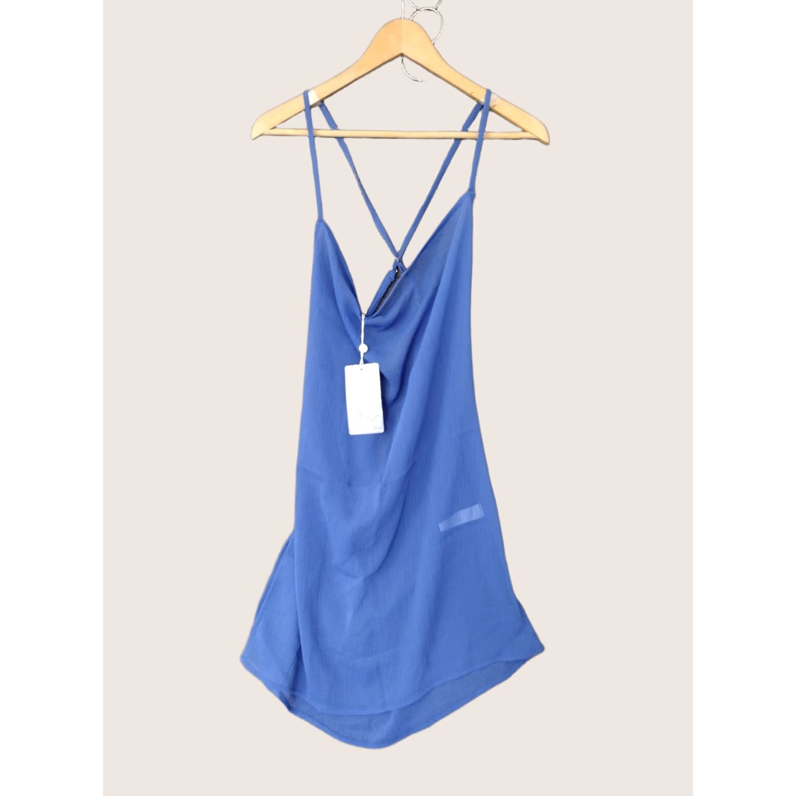 Swims Toluca Swim Women's Mini Dress Shirt Sleeveless Blue L Cowl Neck Sheer Knee Length Casual Beach Pattern Solid Size L / US 10 / IT 46 - 1 Thumbnail
