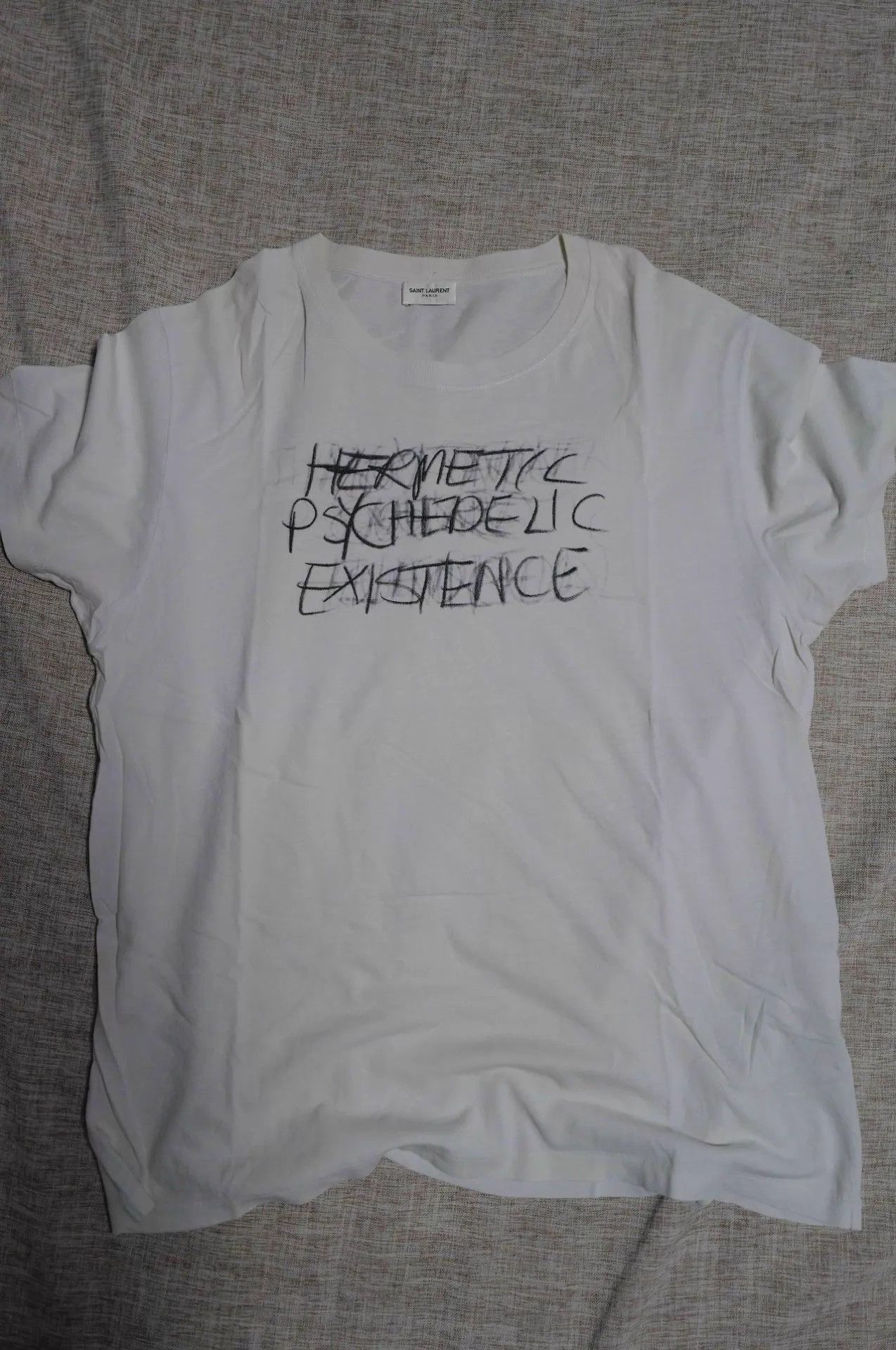Saint Laurent Paris SLP 16AW Cream White Hand Painted Distressed Tee XL Size US XL / EU 56 / 4 - 1 Thumbnail